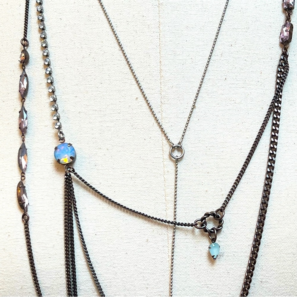 NWT Juicy Couture Wispy Long Layered Necklace w/ Crystals, Pearl, & Rhinestones - Picture 3 of 11